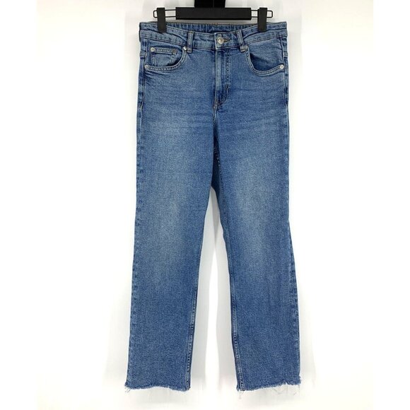 H&M Jeans Straight Leg Ankle Fray Hem Blue Denim Stretch - Picture 1 of 9